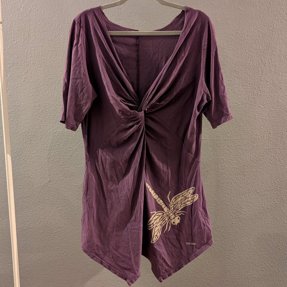 Women's Cotton Silk Oak Purple Dragonfly Tunic Sz XL
